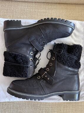 Stuart Weitzman Never Worn Black Faux Fur Boots size 9.5